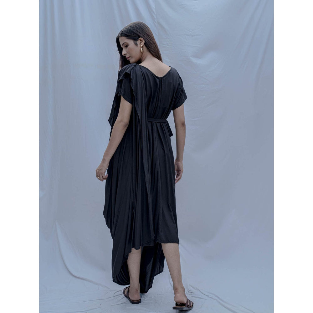 Bohame Black Jess Overlap Asymmetric Dress With Belt (Set of 2)