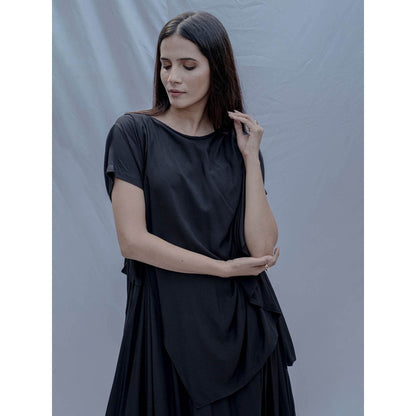 Bohame Black Jess Overlap Asymmetric Dress With Belt (Set of 2)