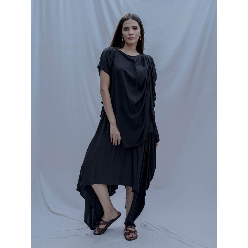 Bohame Black Jess Overlap Asymmetric Dress With Belt (Set of 2)