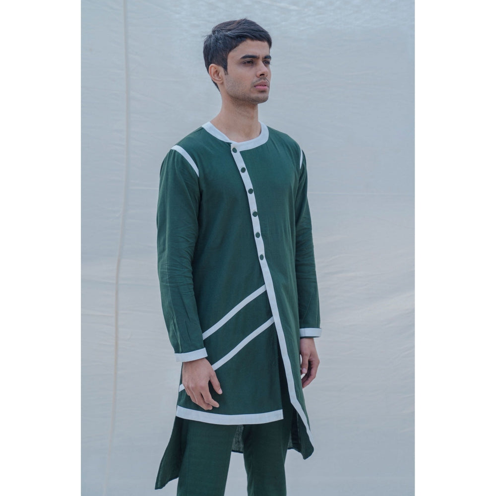 Bohame Cotton X Linen In Green Kurta And Pajama (Set of 2)