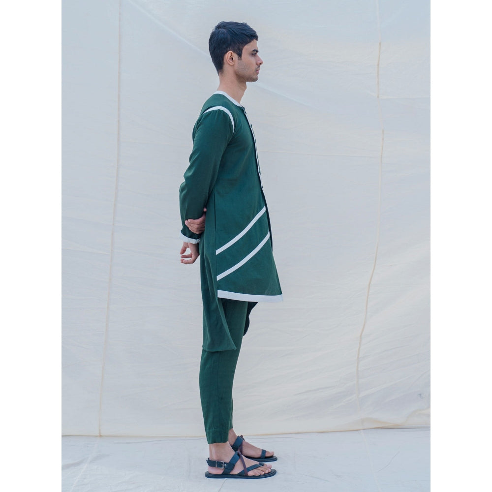 Bohame Cotton X Linen In Green Kurta And Pajama (Set of 2)