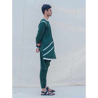Bohame Cotton X Linen In Green Kurta And Pajama (Set of 2)