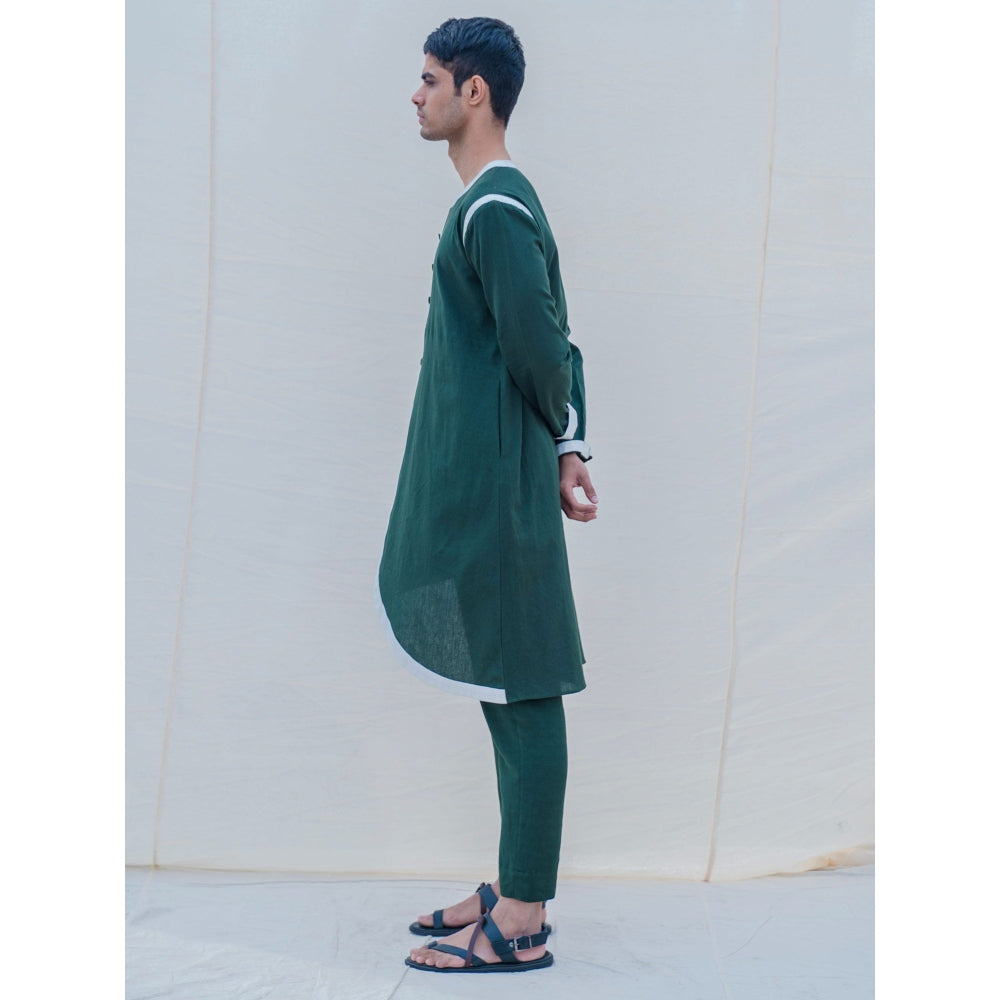 Bohame Cotton X Linen In Green Kurta And Pajama (Set of 2)