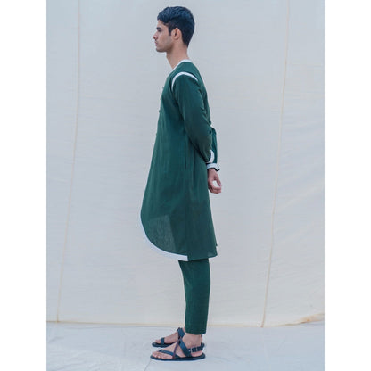 Bohame Cotton X Linen In Green Kurta And Pajama (Set of 2)