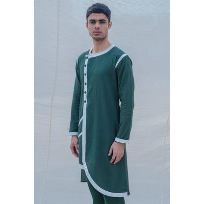 Bohame Cotton X Linen In Green Kurta And Pajama (Set of 2)