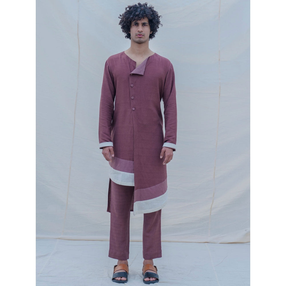 Bohame Cotton X Linen Dark Mauve Kurta With Pajama (Set of 2)