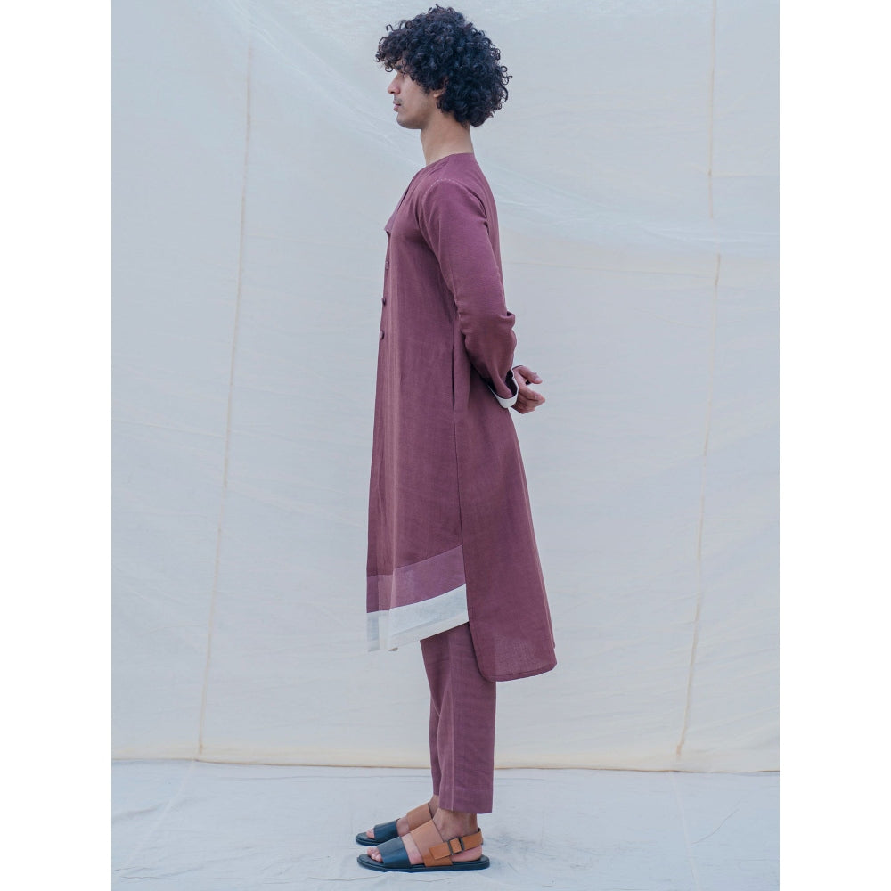Bohame Cotton X Linen Dark Mauve Kurta With Pajama (Set of 2)