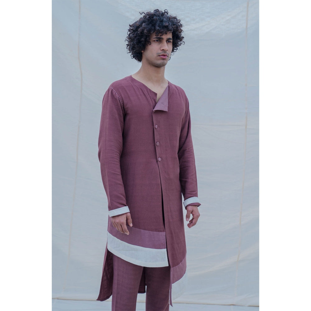 Bohame Cotton X Linen Dark Mauve Kurta With Pajama (Set of 2)