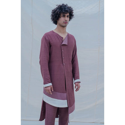 Bohame Cotton X Linen Dark Mauve Kurta With Pajama (Set of 2)