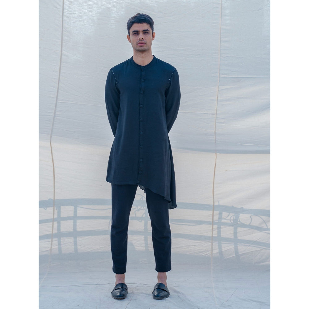 Bohame Cotton X Linen Bad And Black Kurta With Pajama (Set of 2)