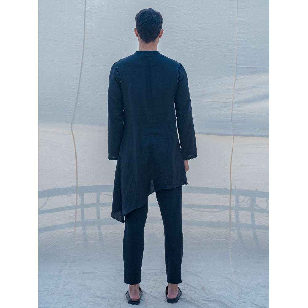 Bohame Cotton X Linen Bad And Black Kurta With Pajama (Set of 2)