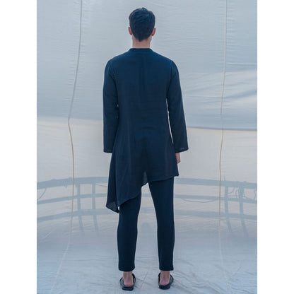 Bohame Cotton X Linen Bad And Black Kurta With Pajama (Set of 2)