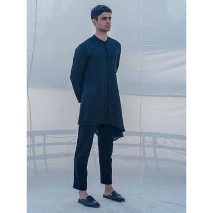 Bohame Cotton X Linen Bad And Black Kurta With Pajama (Set of 2)