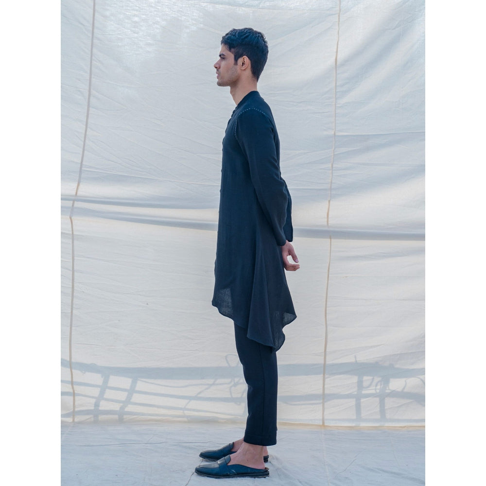 Bohame Cotton X Linen Bad And Black Kurta With Pajama (Set of 2)
