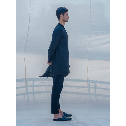 Bohame Cotton X Linen Bad And Black Kurta With Pajama (Set of 2)