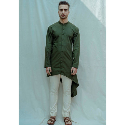 Bohame Cotton X Linen Front Open Kurta With Pajama (Set of 2)