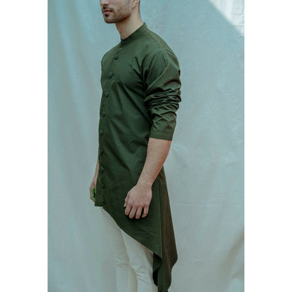 Bohame Cotton X Linen Front Open Kurta With Pajama (Set of 2)