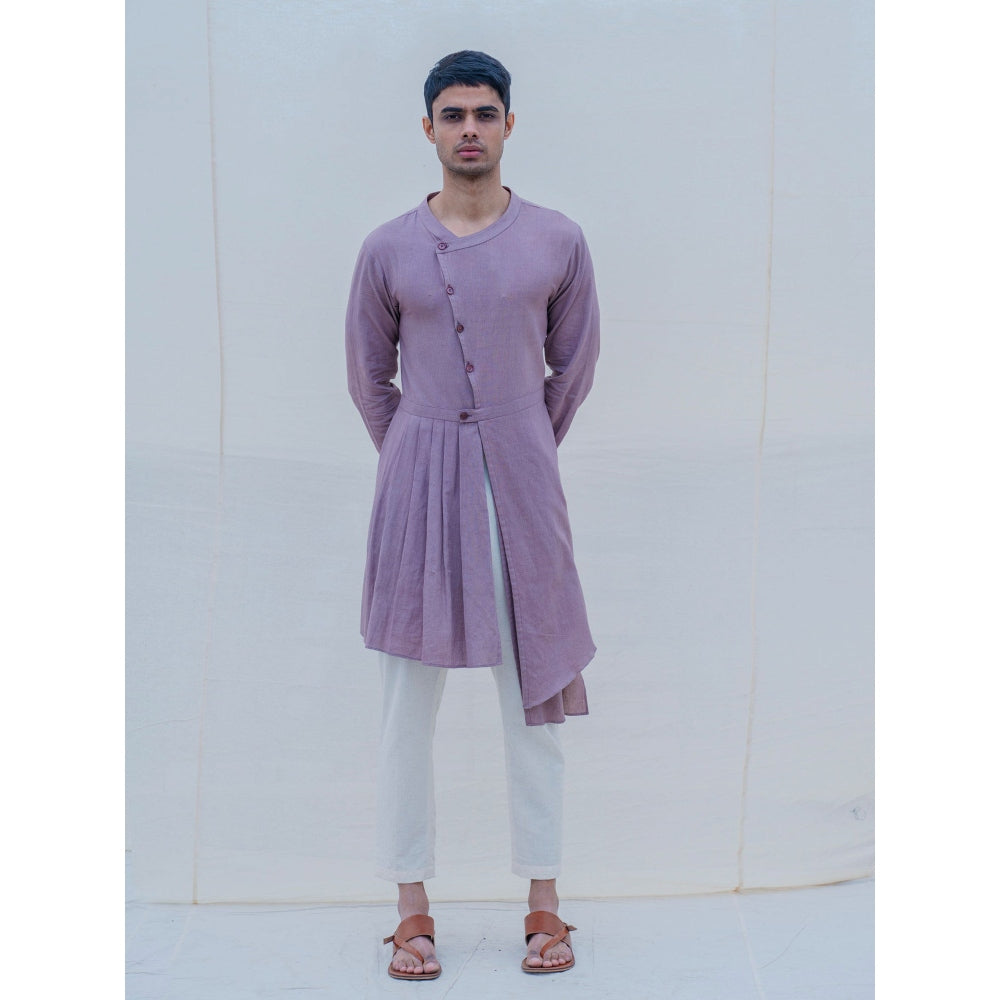 Bohame Cotton X Linen Mauve Kurta With Pajama (Set of 2)