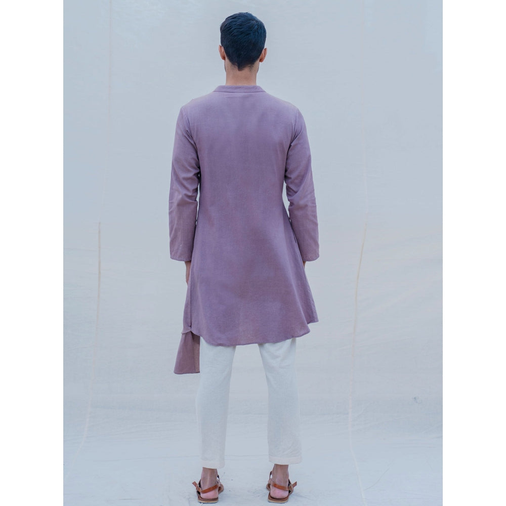Bohame Cotton X Linen Mauve Kurta With Pajama (Set of 2)