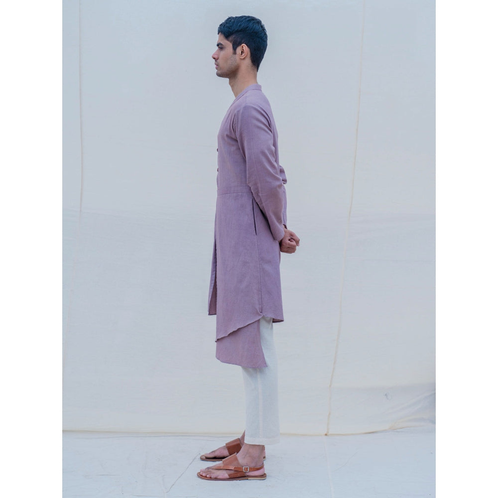 Bohame Cotton X Linen Mauve Kurta With Pajama (Set of 2)