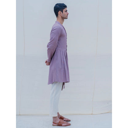 Bohame Cotton X Linen Mauve Kurta With Pajama (Set of 2)