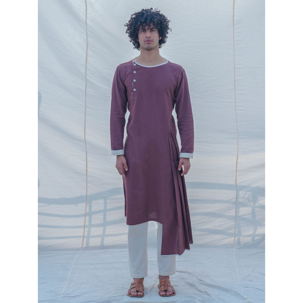 Bohame Cotton X Linen Brown Kurta With Pajama (Set of 2)