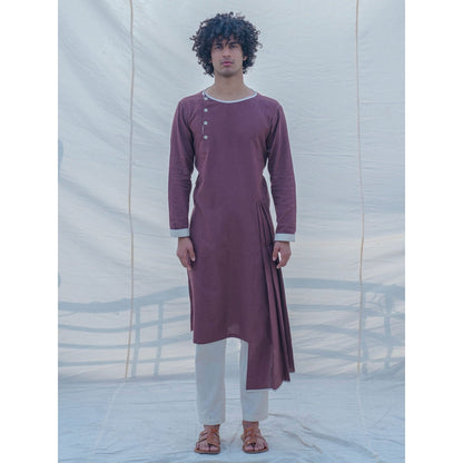 Bohame Cotton X Linen Brown Kurta With Pajama (Set of 2)