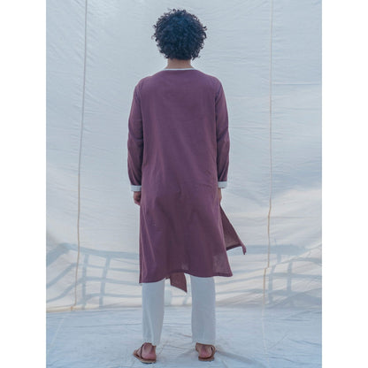 Bohame Cotton X Linen Brown Kurta With Pajama (Set of 2)