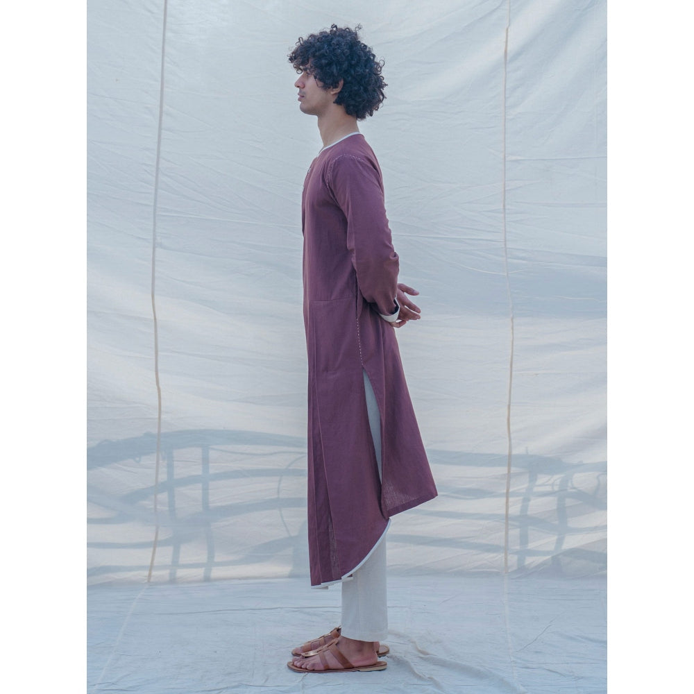 Bohame Cotton X Linen Brown Kurta With Pajama (Set of 2)