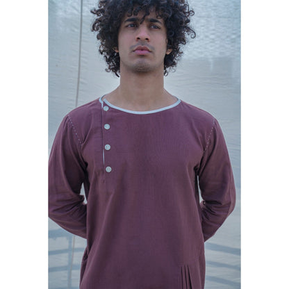 Bohame Cotton X Linen Brown Kurta With Pajama (Set of 2)