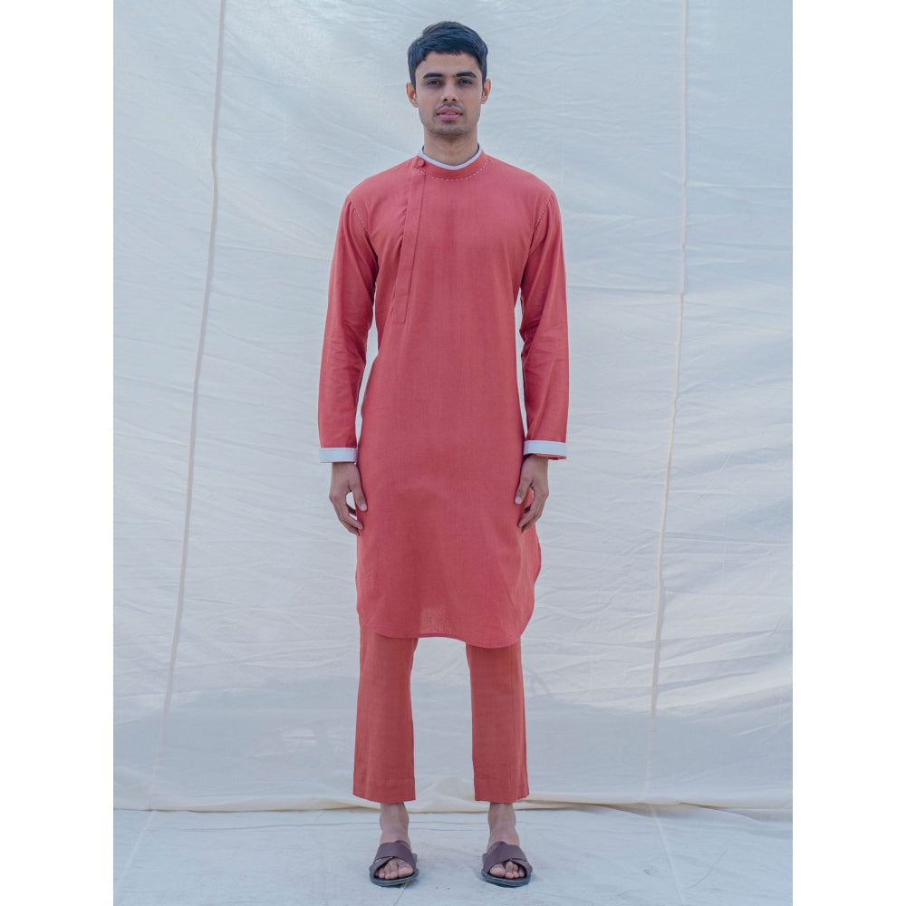 Bohame Cotton X Linen Coral Kurta With Pajama (Set of 2)
