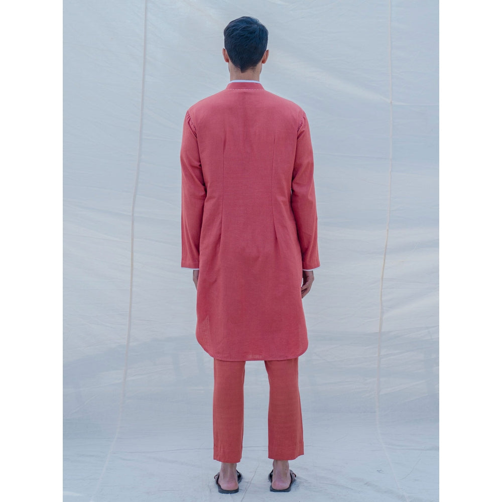 Bohame Cotton X Linen Coral Kurta With Pajama (Set of 2)