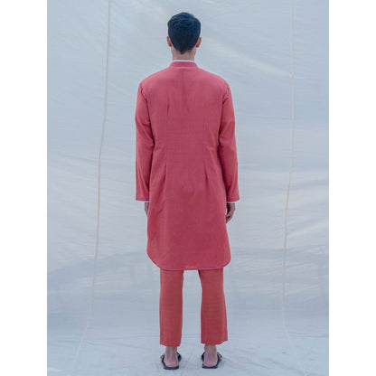 Bohame Cotton X Linen Coral Kurta With Pajama (Set of 2)