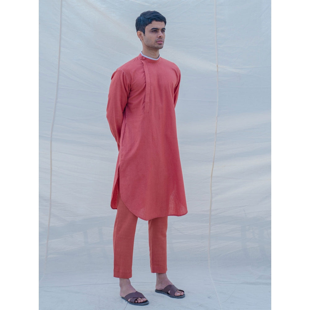 Bohame Cotton X Linen Coral Kurta With Pajama (Set of 2)