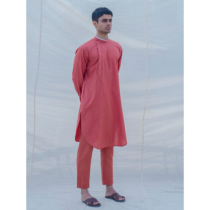 Bohame Cotton X Linen Coral Kurta With Pajama (Set of 2)
