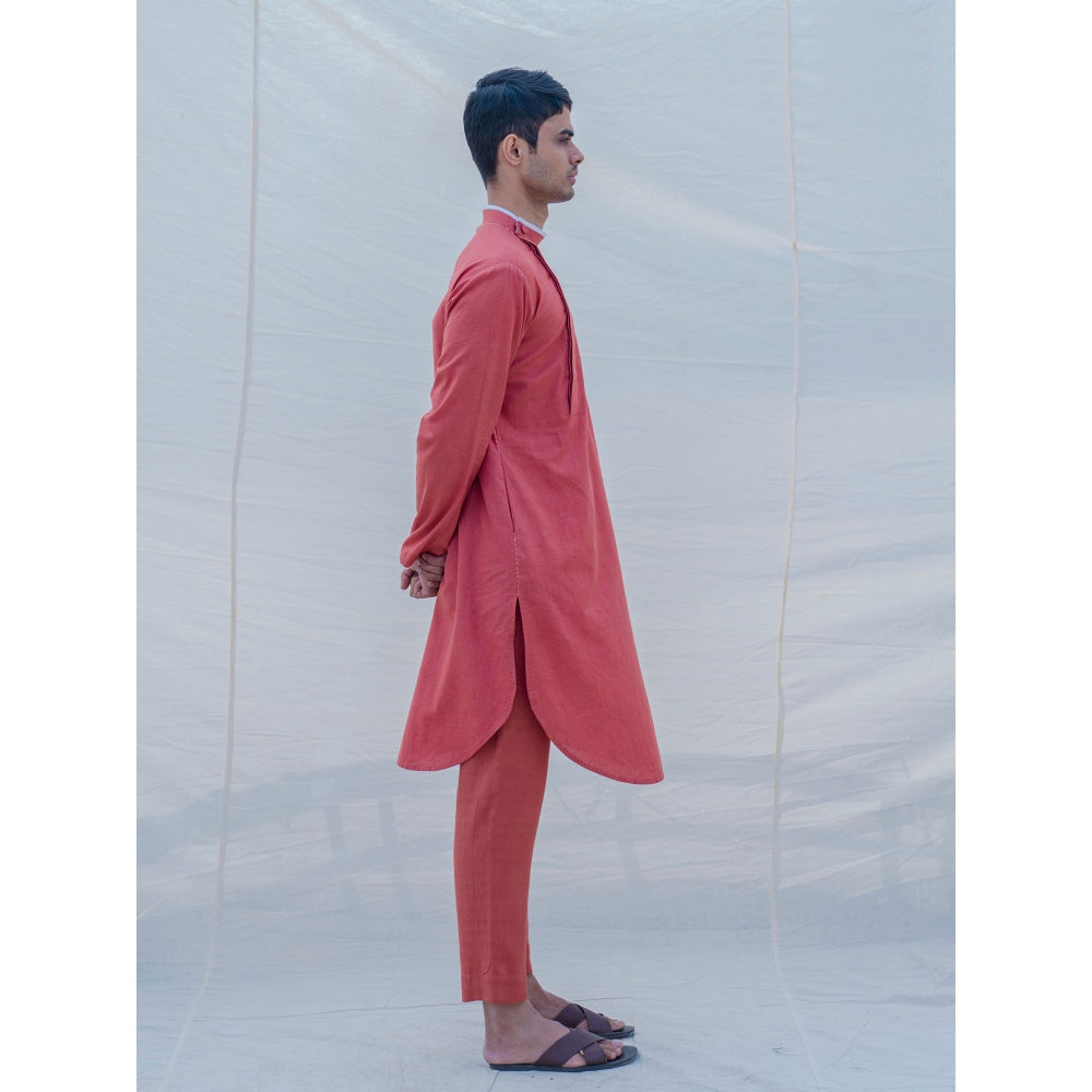 Bohame Cotton X Linen Coral Kurta With Pajama (Set of 2)