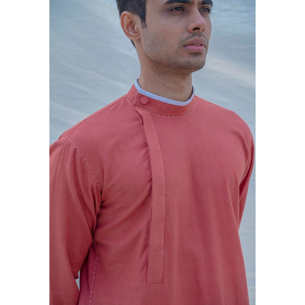 Bohame Cotton X Linen Coral Kurta With Pajama (Set of 2)