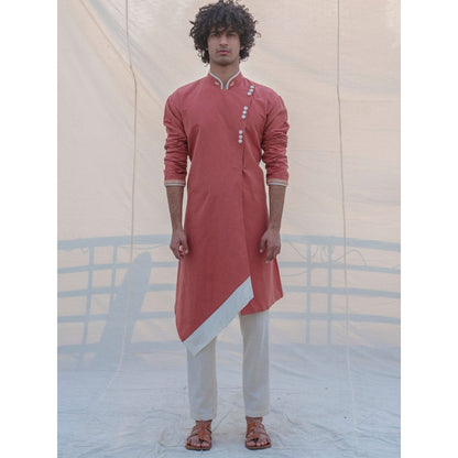 Bohame Cotton X Linen Coral & Mean Kurta With Pajama (Set of 2)