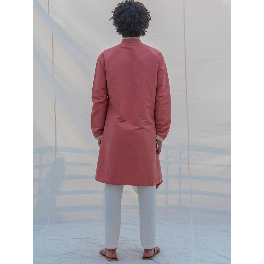 Bohame Cotton X Linen Coral & Mean Kurta With Pajama (Set of 2)