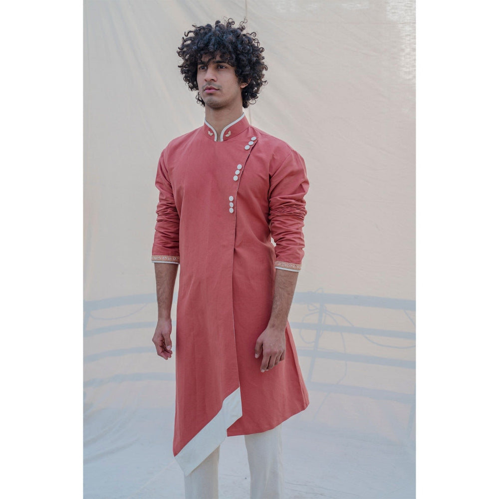 Bohame Cotton X Linen Coral & Mean Kurta With Pajama (Set of 2)