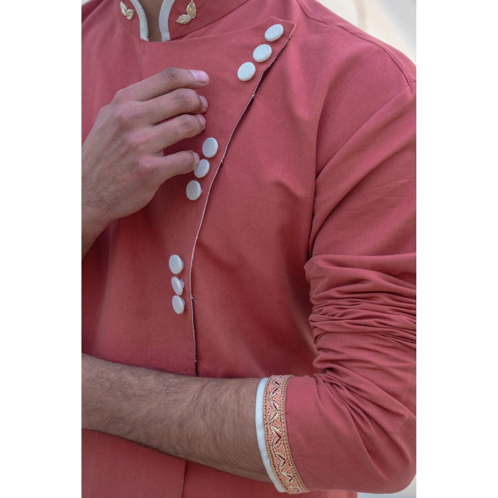 Bohame Cotton X Linen Coral & Mean Kurta With Pajama (Set of 2)