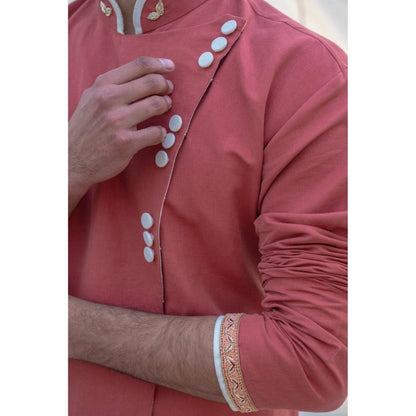 Bohame Cotton X Linen Coral & Mean Kurta With Pajama (Set of 2)