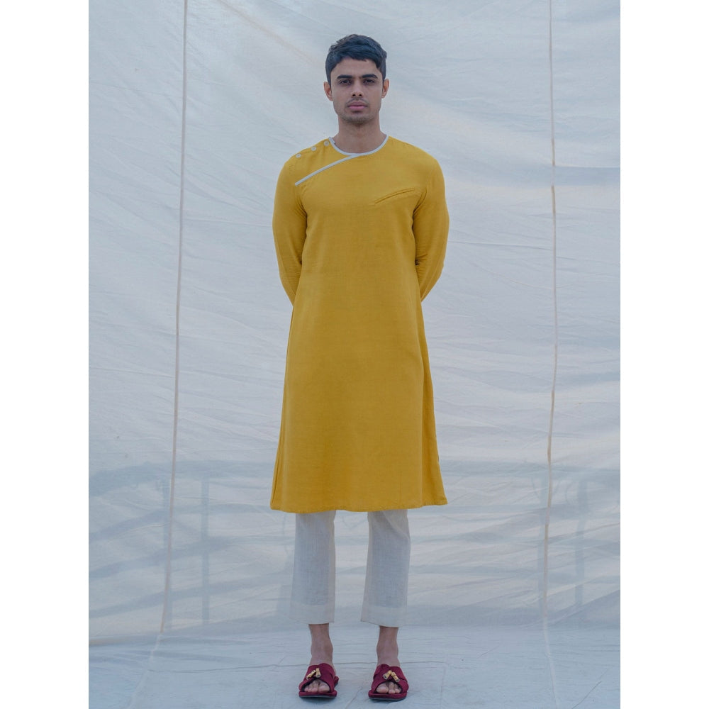Bohame Cotton X Linen Indisputably Yellow Kurta With Pajama (Set of 2)