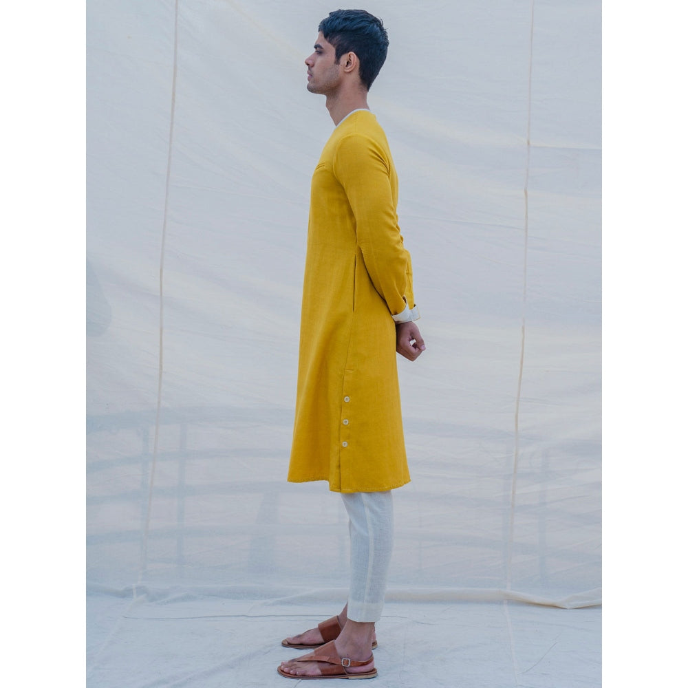 Bohame Cotton X Linen Indisputably Yellow Kurta With Pajama (Set of 2)