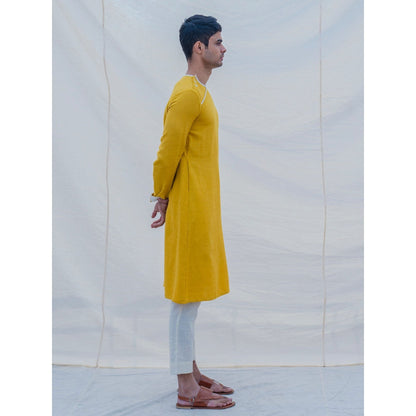 Bohame Cotton X Linen Indisputably Yellow Kurta With Pajama (Set of 2)