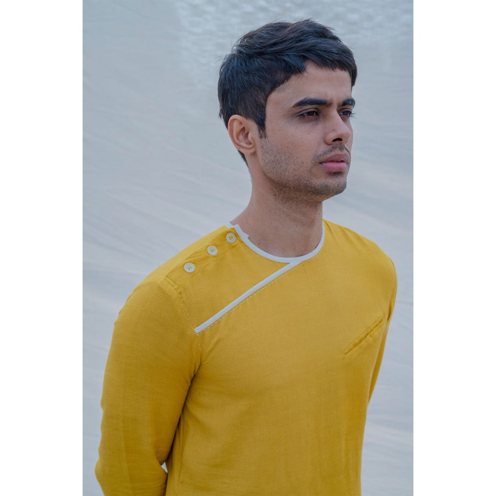 Bohame Cotton X Linen Indisputably Yellow Kurta With Pajama (Set of 2)