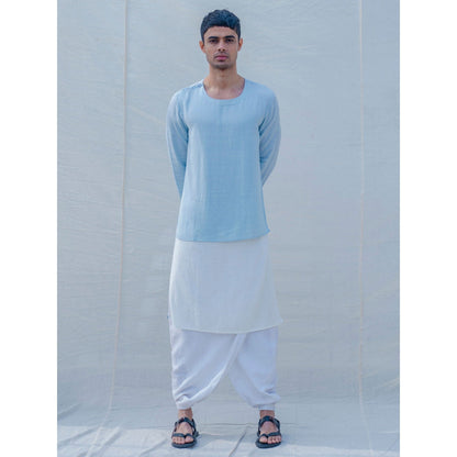 Bohame Cotton X Linen Blue Sky Kurta With Pajama (Set of 2)