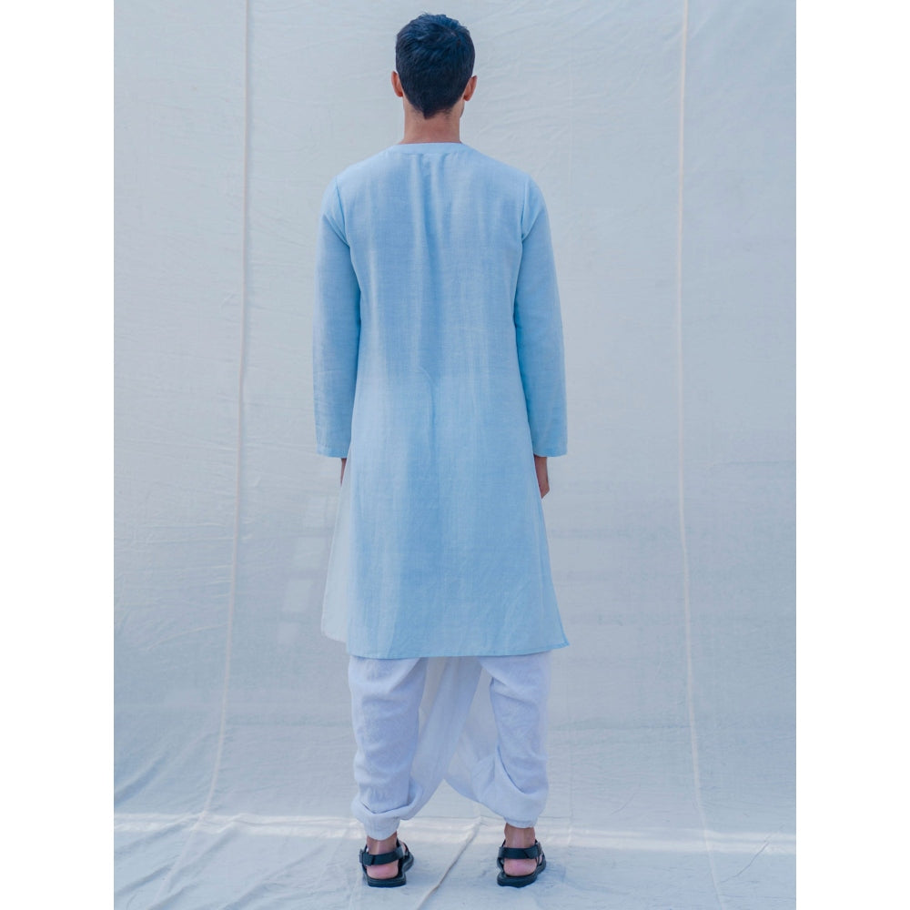 Bohame Cotton X Linen Blue Sky Kurta With Pajama (Set of 2)