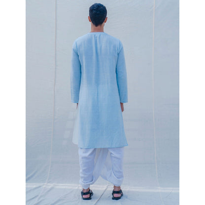 Bohame Cotton X Linen Blue Sky Kurta With Pajama (Set of 2)