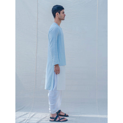Bohame Cotton X Linen Blue Sky Kurta With Pajama (Set of 2)